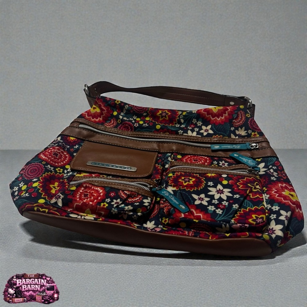 Lily Bloom Floral Shoulder Hobo Bag Multicolor Purse Brown Faux Leather Trim - Picture 2 of 8